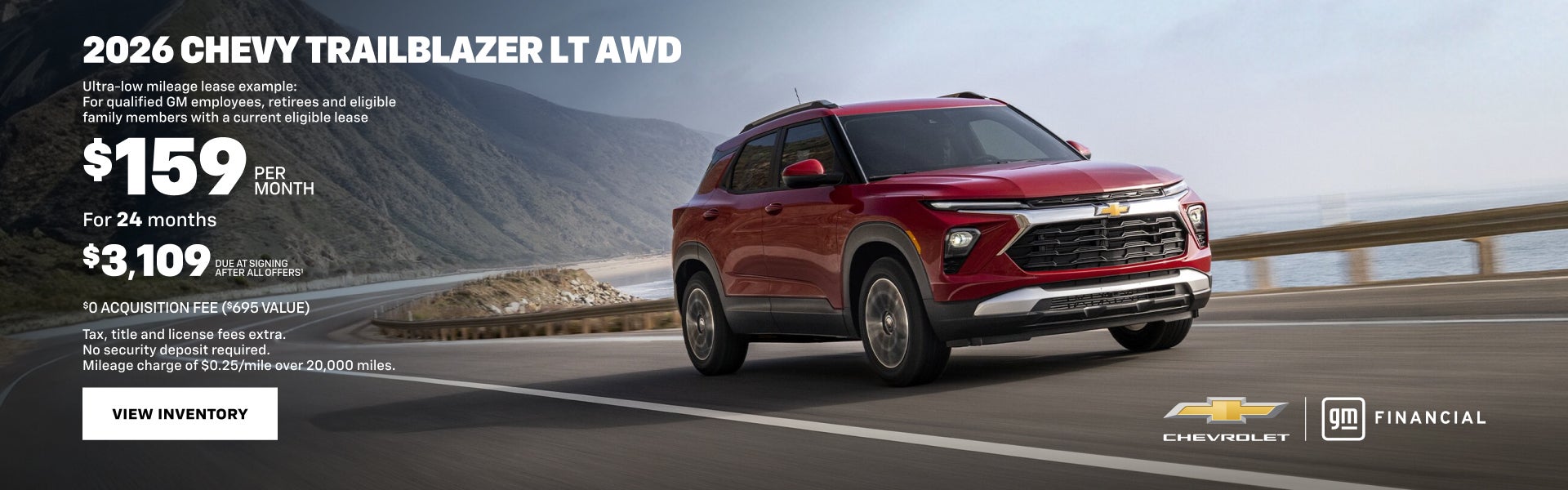 2026 Trailblazer LT AWD. Ultra-low mileage lease example for qualified GM employees, retirees and...